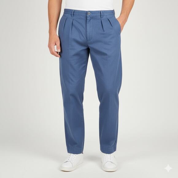 VTG Tommy Hilfiger Pants Mens 42x32 Blue Chino Pleated Embroidered Crest Classic - Picture 1 of 9